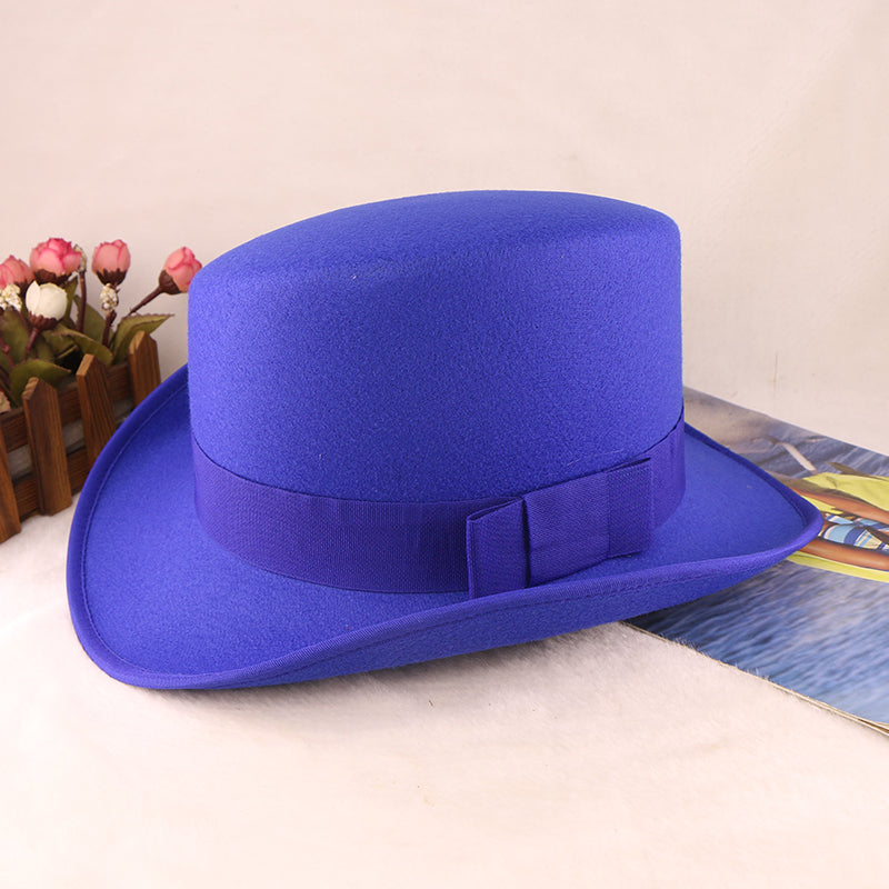 Fashion Felt Top Hat with Bow Royal Style Flipped Brim Costume Hat for Stage Performance Men and Women