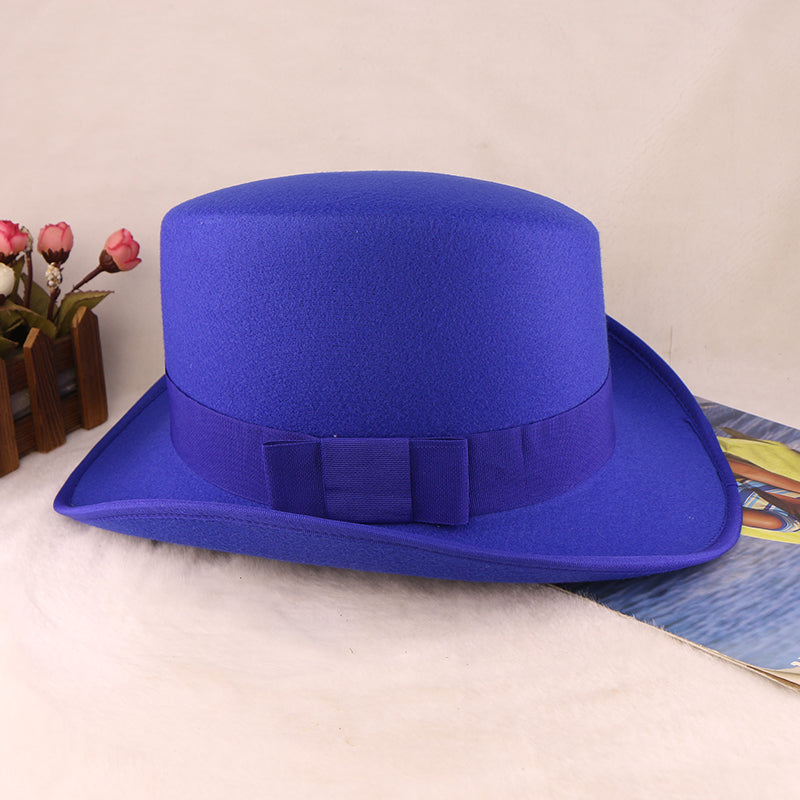 Fashion Felt Top Hat with Bow Royal Style Flipped Brim Costume Hat for Stage Performance Men and Women