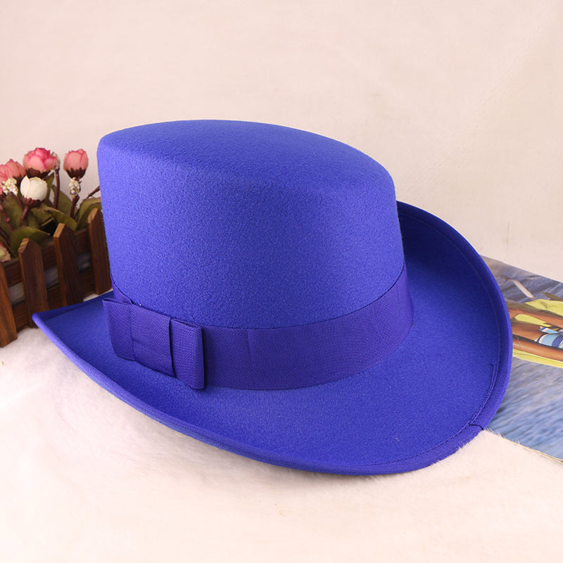 Fashion Felt Top Hat with Bow Royal Style Flipped Brim Costume Hat for Stage Performance Men and Women