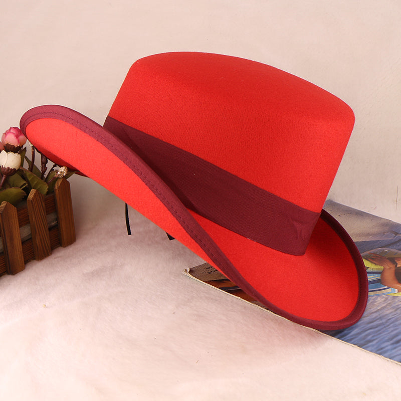 Fashion Felt Top Hat with Bow Royal Style Flipped Brim Costume Hat for Stage Performance Men and Women