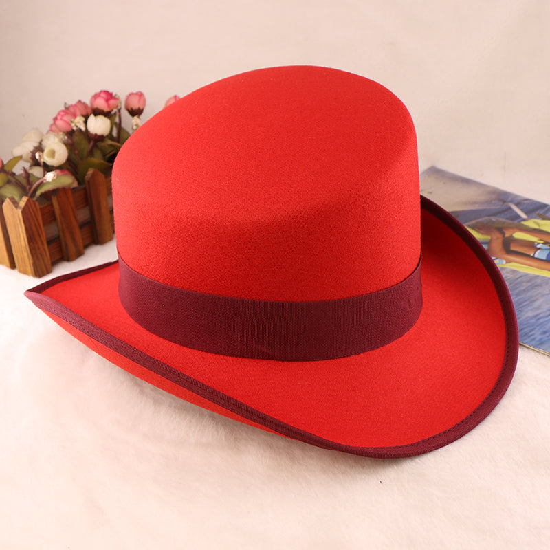 Fashion Felt Top Hat with Bow Royal Style Flipped Brim Costume Hat for Stage Performance Men and Women