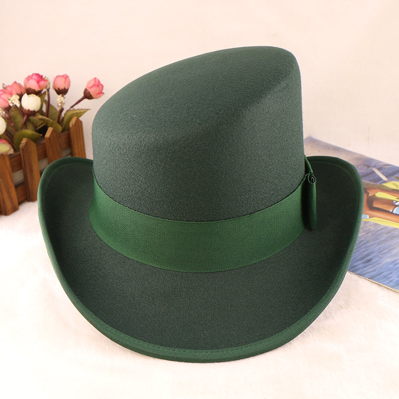 Fashion Felt Top Hat with Bow Royal Style Flipped Brim Costume Hat for Stage Performance Men and Women