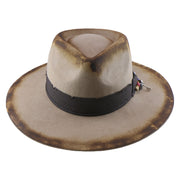 No. 909 Distressed Wool Felt Fedora with Feather and Beads