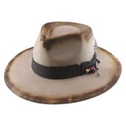 No. 909 Distressed Wool Felt Fedora with Feather and Beads