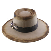 No. 909 Distressed Wool Felt Fedora with Feather and Beads