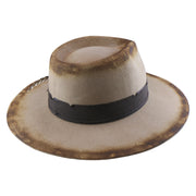 No. 909 Distressed Wool Felt Fedora with Feather and Beads