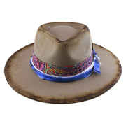 No. 909 Distressed Wool Felt Fedora with Feather and Beads