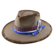No. 909 Distressed Wool Felt Fedora with Feather and Beads