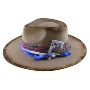 No. 909 Distressed Wool Felt Fedora with Feather and Beads