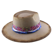 No. 909 Distressed Wool Felt Fedora with Feather and Beads