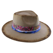 No. 909 Distressed Wool Felt Fedora with Feather and Beads