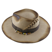 No. 909 Distressed Wool Felt Fedora with Feather and Beads