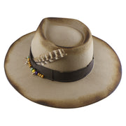 No. 909 Distressed Wool Felt Fedora with Feather and Beads