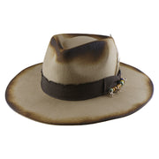 No. 909 Distressed Wool Felt Fedora with Feather and Beads