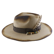 No. 909 Distressed Wool Felt Fedora with Feather and Beads
