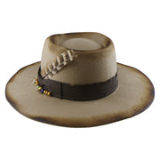 No. 909 Distressed Wool Felt Fedora with Feather and Beads