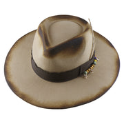 No. 909 Distressed Wool Felt Fedora with Feather and Beads