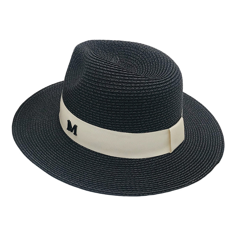 Unisex Panama Paper Straw Fedora Hat Black Wide Brim Sun Hat Inspired by Coco Style Summer Beach Jazz Cap for Men and Women