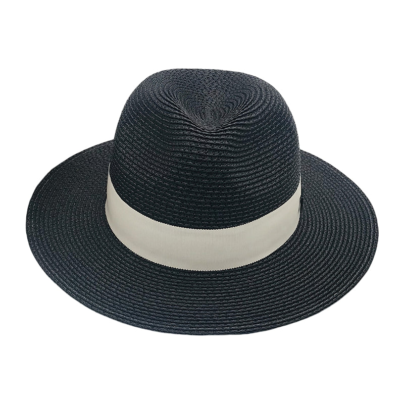 Unisex Panama Paper Straw Fedora Hat Black Wide Brim Sun Hat Inspired by Coco Style Summer Beach Jazz Cap for Men and Women
