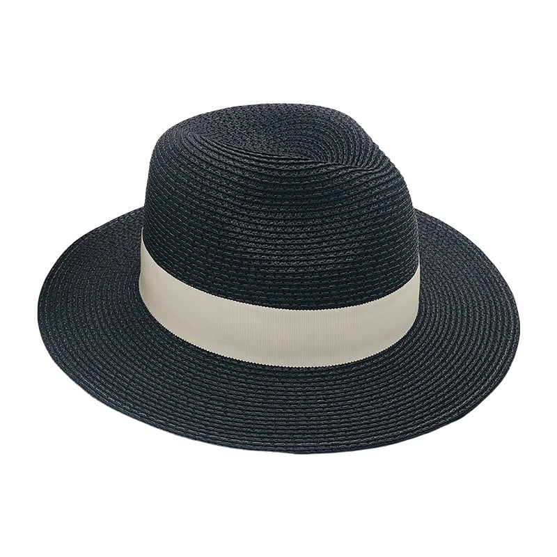 Unisex Panama Paper Straw Fedora Hat Black Wide Brim Sun Hat Inspired by Coco Style Summer Beach Jazz Cap for Men and Women