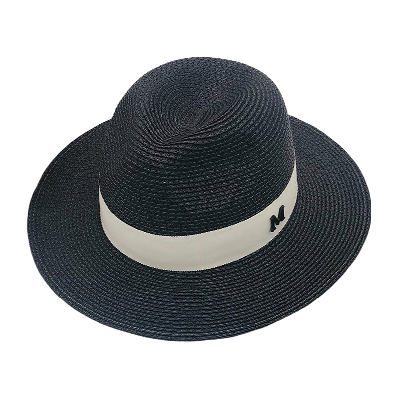 Unisex Panama Paper Straw Fedora Hat Black Wide Brim Sun Hat Inspired by Coco Style Summer Beach Jazz Cap for Men and Women