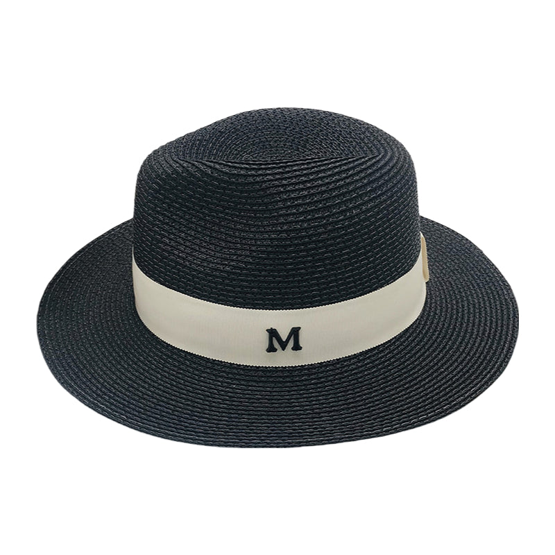 Unisex Panama Paper Straw Fedora Hat Black Wide Brim Sun Hat Inspired by Coco Style Summer Beach Jazz Cap for Men and Women
