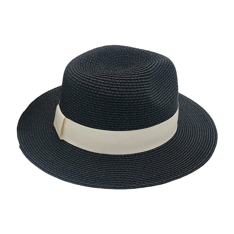 Unisex Panama Paper Straw Fedora Hat Black Wide Brim Sun Hat Inspired by Coco Style Summer Beach Jazz Cap for Men and Women