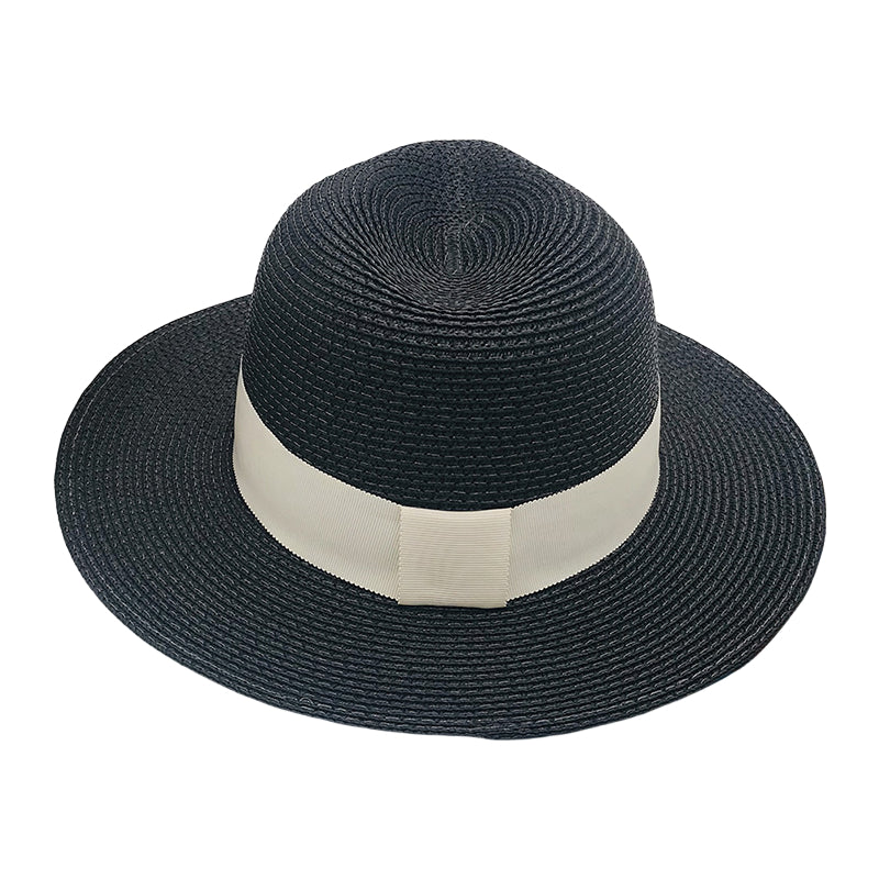 Unisex Panama Paper Straw Fedora Hat Black Wide Brim Sun Hat Inspired by Coco Style Summer Beach Jazz Cap for Men and Women