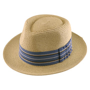 No. 911 Paper Braid Fedora Hat with Striped Ribbon Band