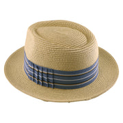 No. 911 Paper Braid Fedora Hat with Striped Ribbon Band