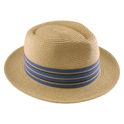 No. 911 Paper Braid Fedora Hat with Striped Ribbon Band