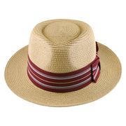 No. 911 Paper Braid Fedora Hat with Striped Ribbon Band