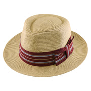 No. 911 Paper Braid Fedora Hat with Striped Ribbon Band