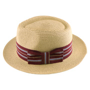 No. 911 Paper Braid Fedora Hat with Striped Ribbon Band