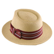 No. 911 Paper Braid Fedora Hat with Striped Ribbon Band
