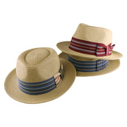 No. 911 Paper Braid Fedora Hat with Striped Ribbon Band
