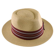 No. 911 Paper Braid Fedora Hat with Striped Ribbon Band