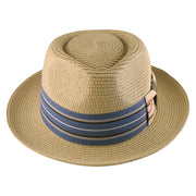 No. 911 Paper Braid Fedora Hat with Striped Ribbon Band