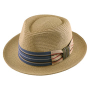 No. 911 Paper Braid Fedora Hat with Striped Ribbon Band