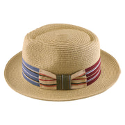 No. 911 Paper Braid Fedora Hat with Striped Ribbon Band