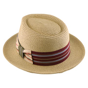 No. 911 Paper Braid Fedora Hat with Striped Ribbon Band