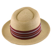 No. 911 Paper Braid Fedora Hat with Striped Ribbon Band