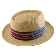 No. 911 Paper Braid Fedora Hat with Striped Ribbon Band