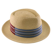No. 911 Paper Braid Fedora Hat with Striped Ribbon Band
