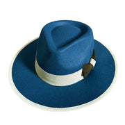 No. 922 Polyester Fedora Hat with Color-Block Bow and Bound Brim