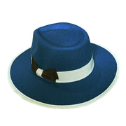 No. 922 Polyester Fedora Hat with Color-Block Bow and Bound Brim