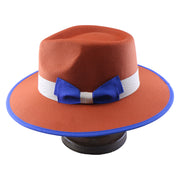 No. 922 Polyester Fedora Hat with Color-Block Bow and Bound Brim