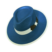 No. 922 Polyester Fedora Hat with Color-Block Bow and Bound Brim