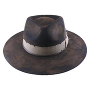 No. 980 Distressed Wool Felt Fedora Hat with Feather Accent
