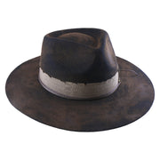 No. 980 Distressed Wool Felt Fedora Hat with Feather Accent